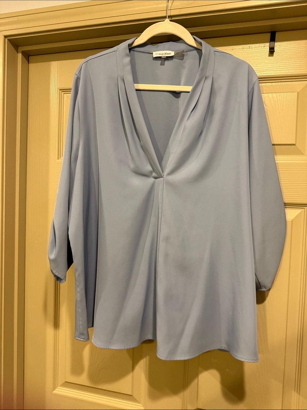 Calvin Klein Light Blue Draped V-Neck Blouse